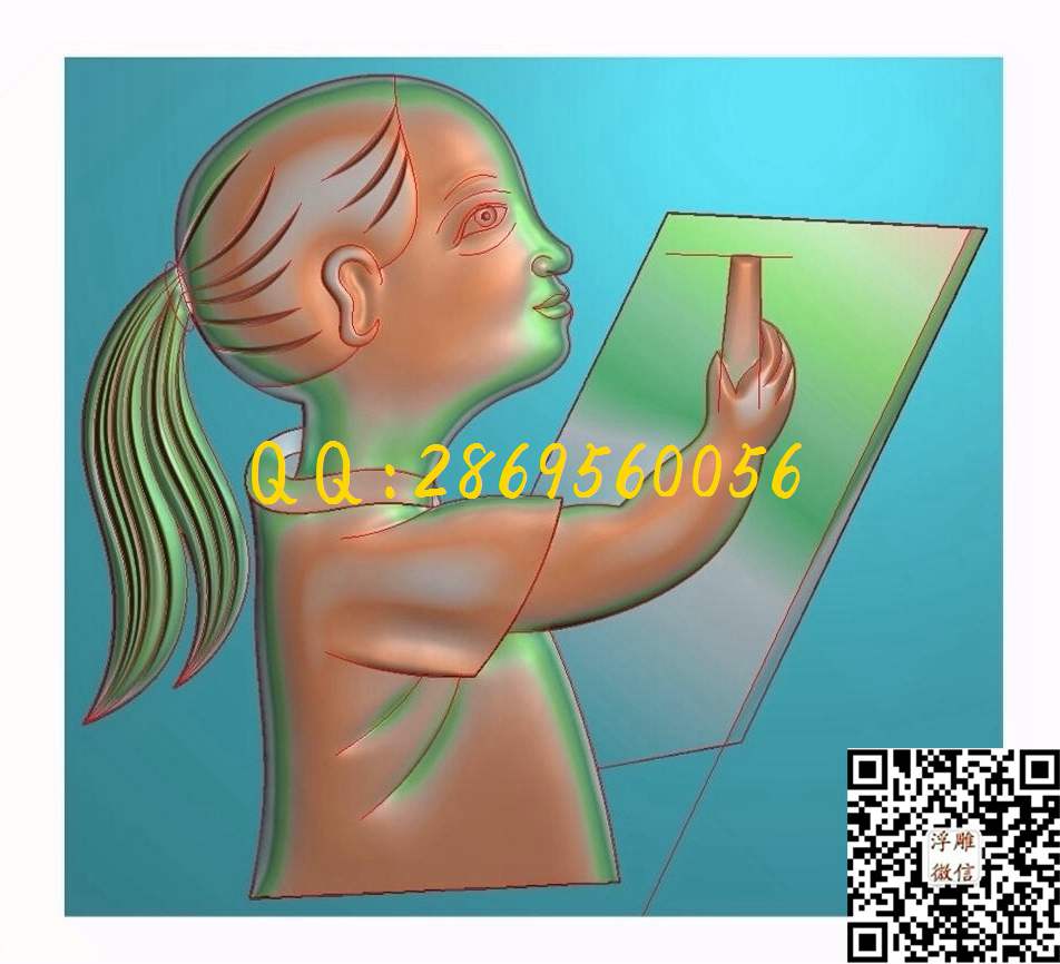 女孩 102-97-3_人物佛像童子小孩精雕图浮雕图